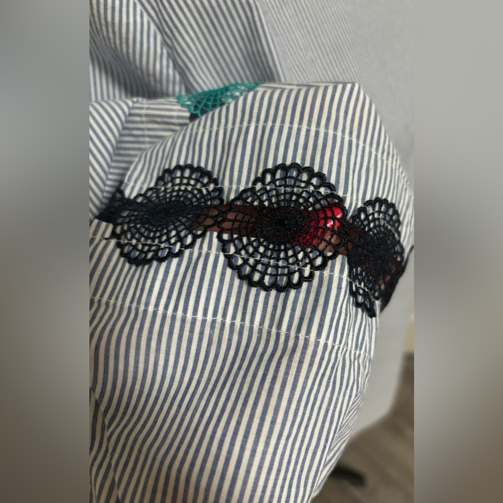 Talbots Lace Trim Stripe Popover - Picture 5 of 9